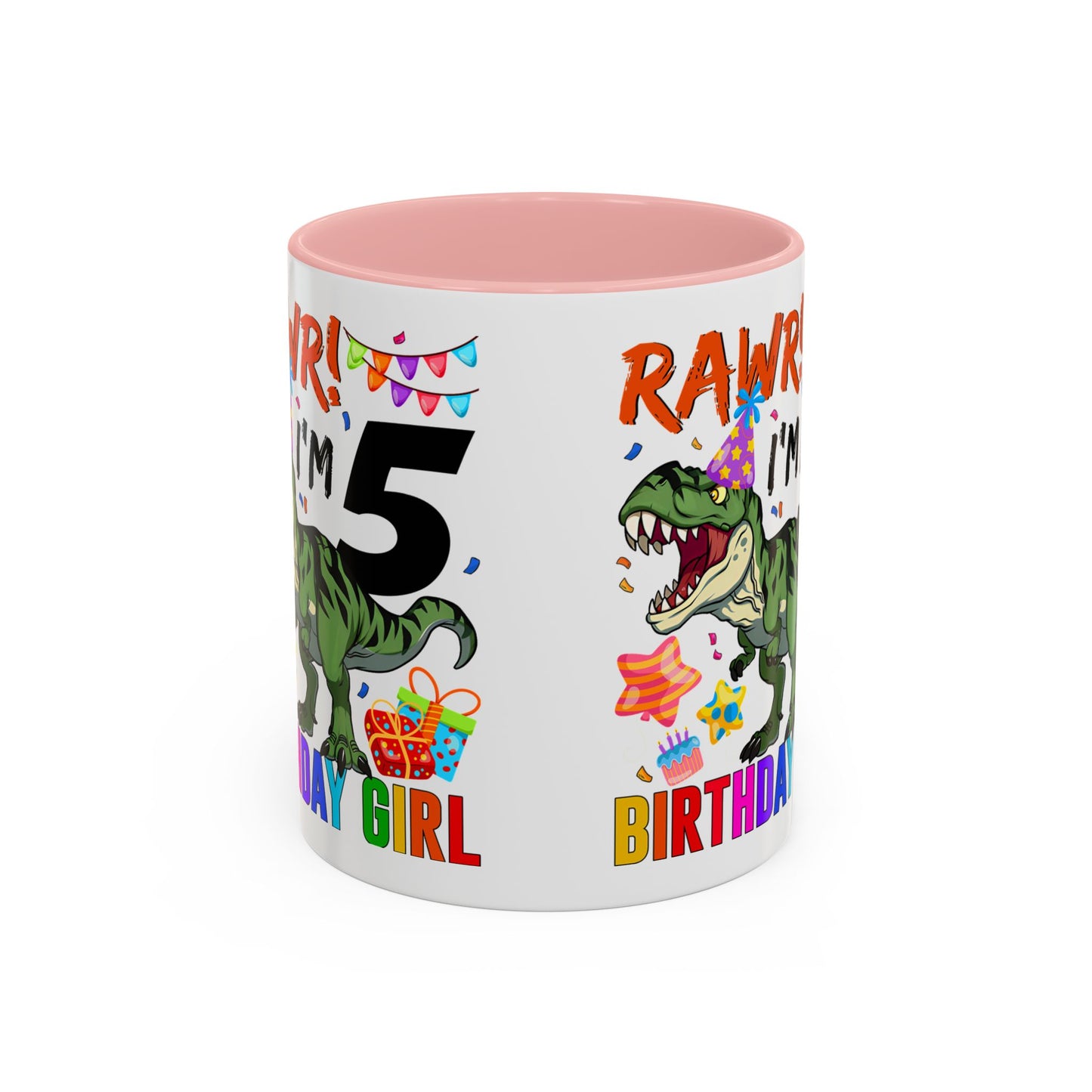 Birthday Dinosaur Coffee Mug — “RAWR! I’m 5” Colorful Kids Birthday Gift (11/15oz)