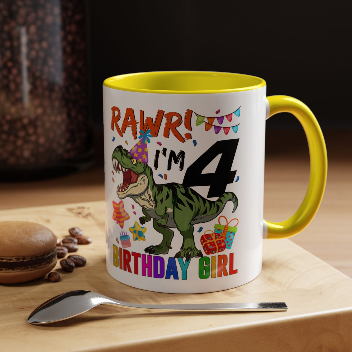 Birthday Mug — "RAWR! I'm 4" Dino Party Accent Coffee Mug