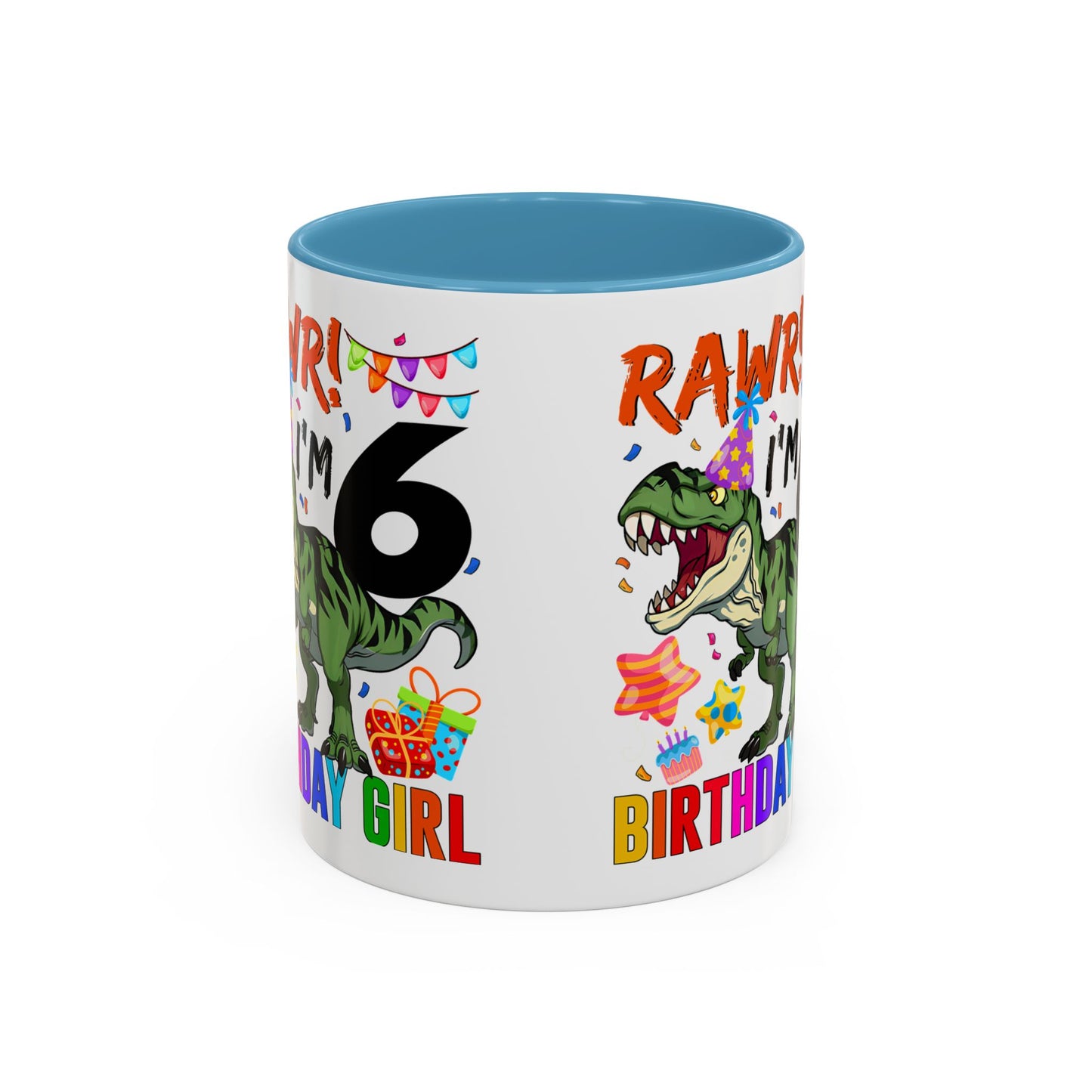 RAWR! I'm 6 Birthday Girl Mug — Dinosaur 6th Birthday Coffee Cup