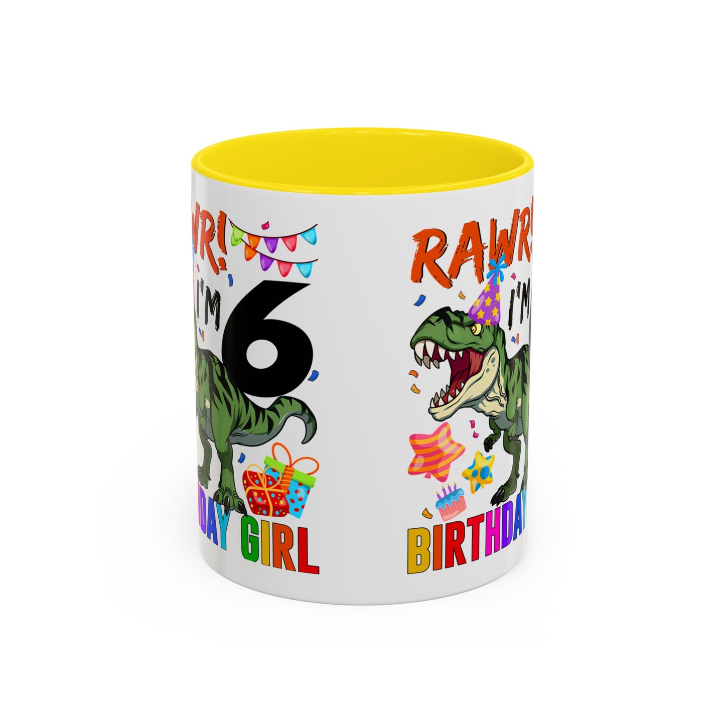 RAWR! I'm 6 Birthday Girl Mug — Dinosaur 6th Birthday Coffee Cup