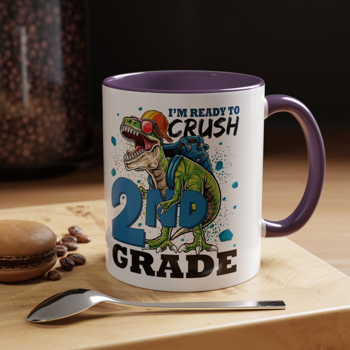 2nd Grade Dinosaur Coffee Mug – "I'm Ready to Crush 2nd Grade" Accent Mug