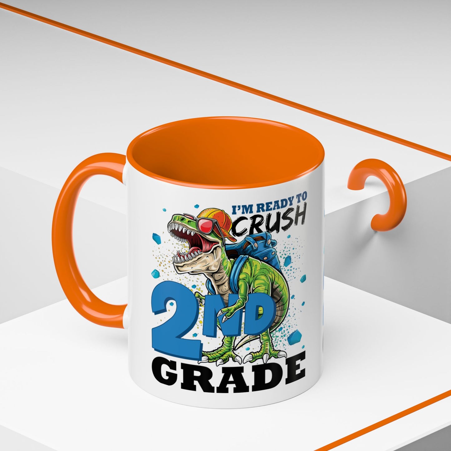 2nd Grade Dinosaur Coffee Mug – "I'm Ready to Crush 2nd Grade" Accent Mug