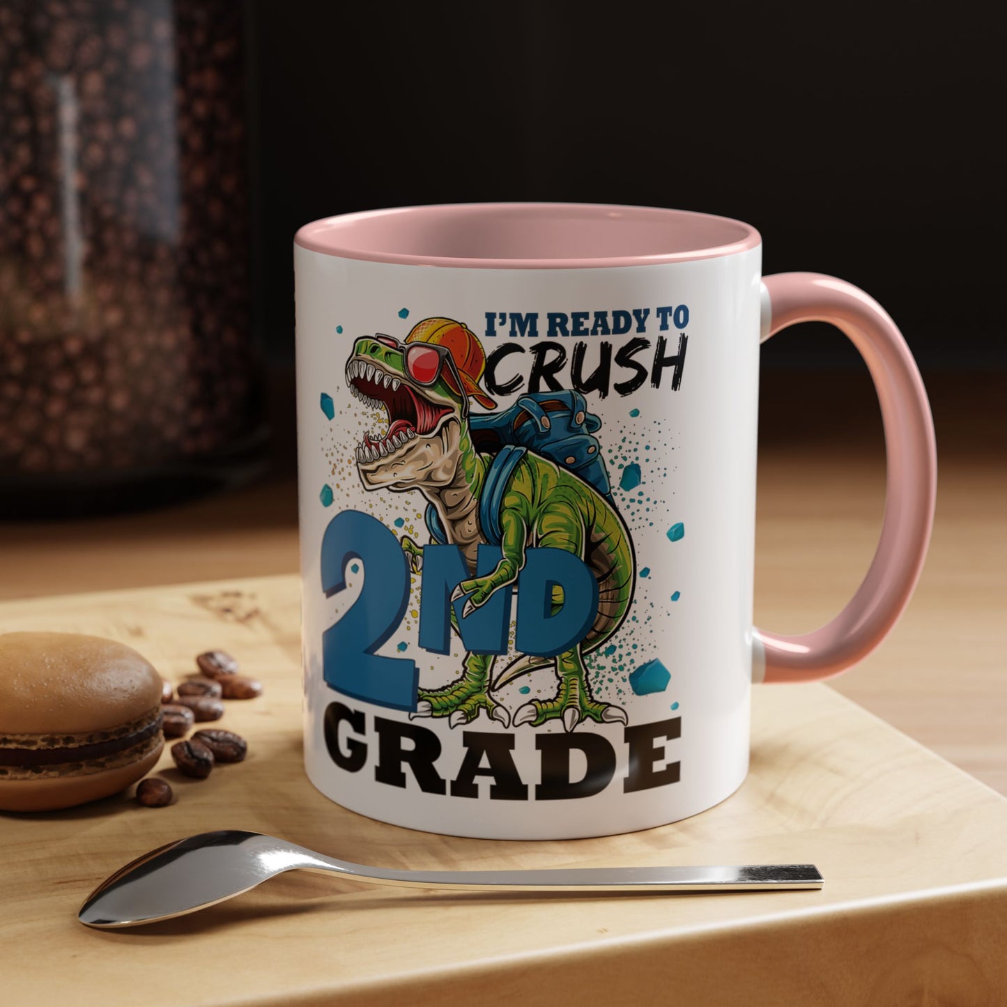 2nd Grade Dinosaur Coffee Mug – "I'm Ready to Crush 2nd Grade" Accent Mug