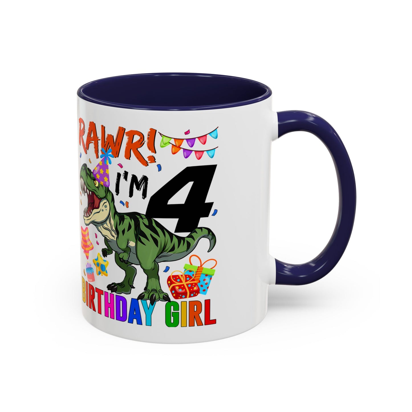 Birthday Mug — "RAWR! I'm 4" Dino Party Accent Coffee Mug