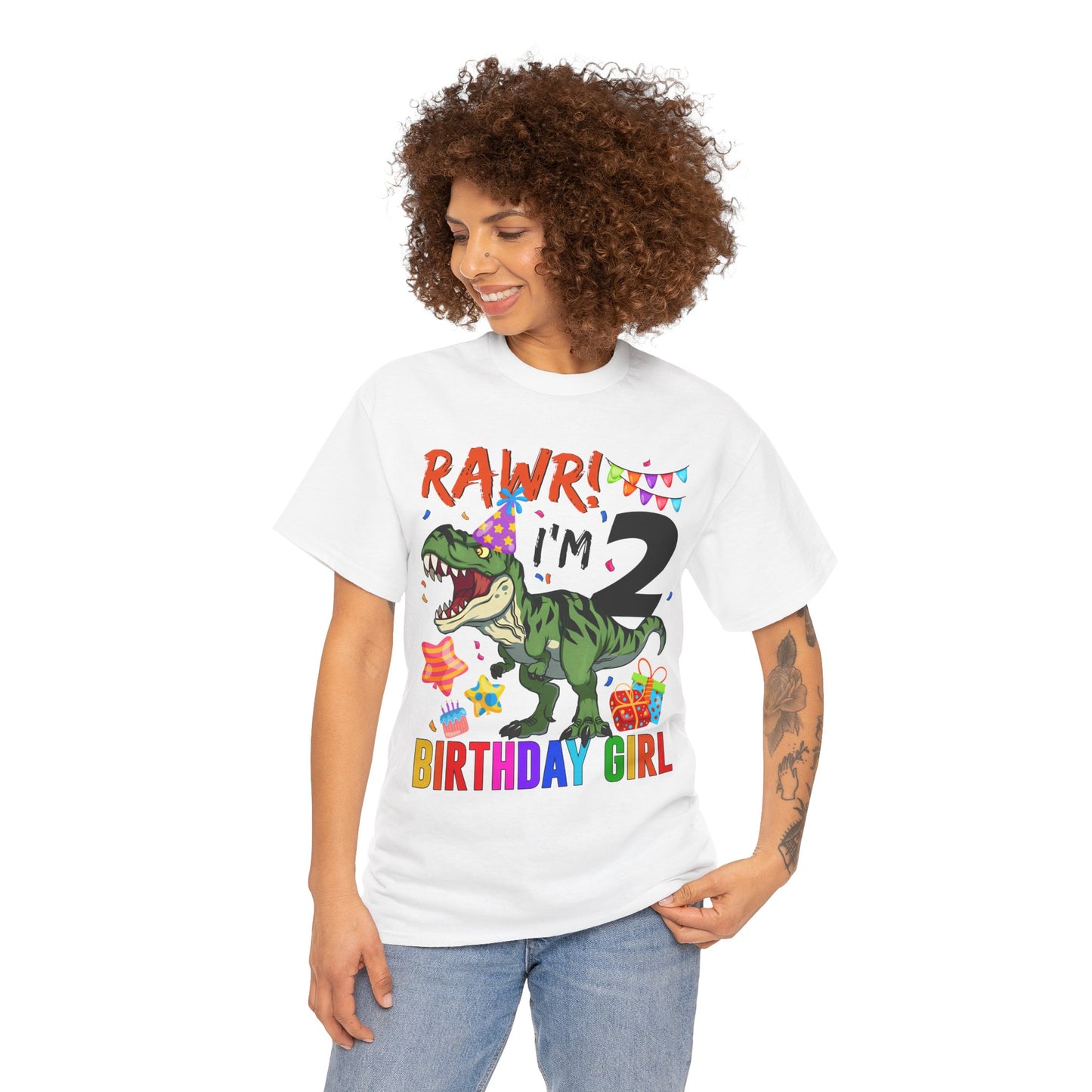 Toddler 2nd Birthday Girl T‑Shirt – "RAWR! I'm 2" Dinosaur Party Tee