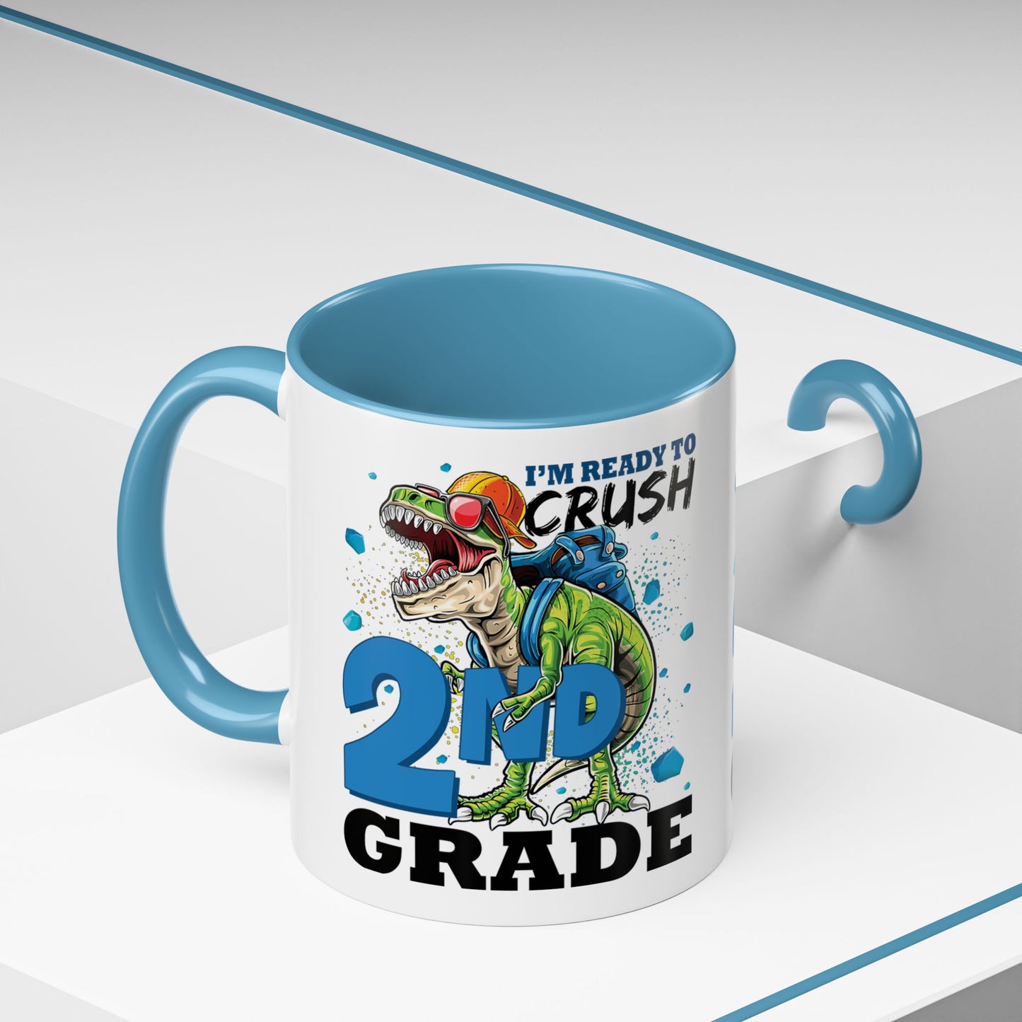 2nd Grade Dinosaur Coffee Mug – "I'm Ready to Crush 2nd Grade" Accent Mug