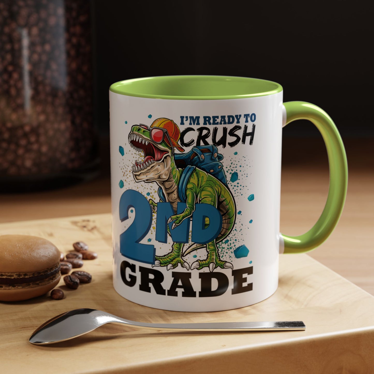 2nd Grade Dinosaur Coffee Mug – "I'm Ready to Crush 2nd Grade" Accent Mug