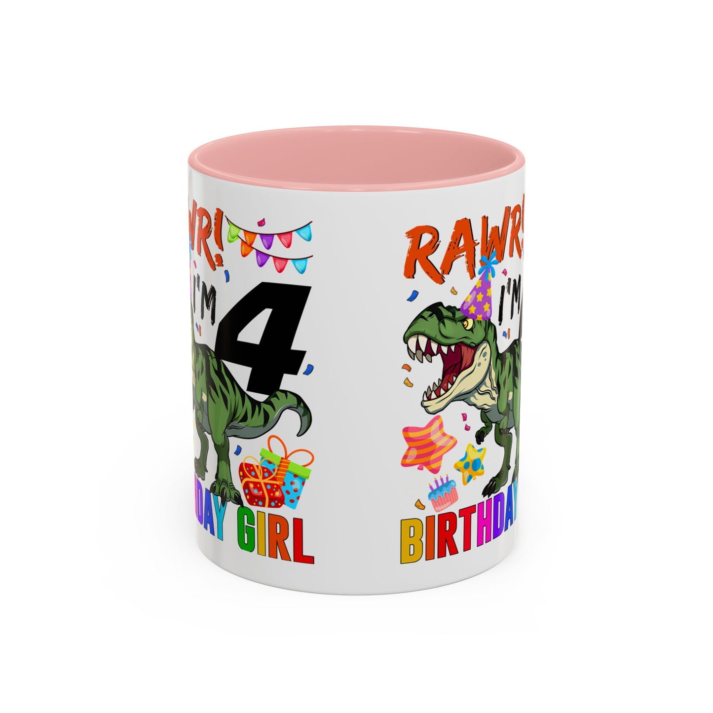 Birthday Mug — "RAWR! I'm 4" Dino Party Accent Coffee Mug