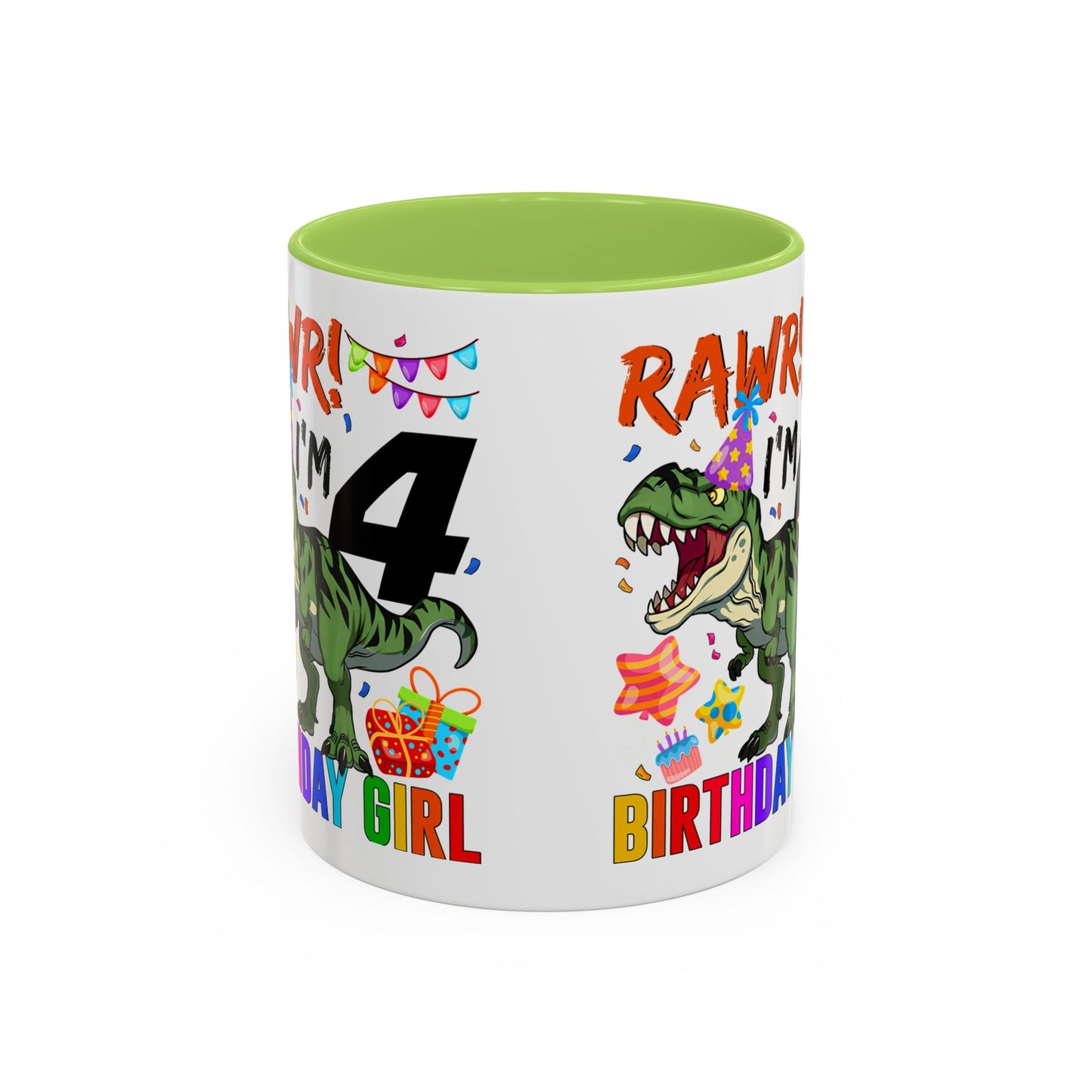 Birthday Mug — "RAWR! I'm 4" Dino Party Accent Coffee Mug
