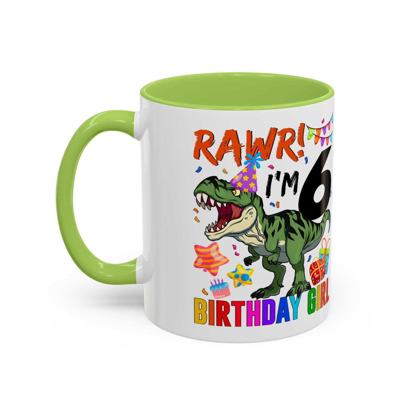 RAWR! I'm 6 Birthday Girl Mug — Dinosaur 6th Birthday Coffee Cup