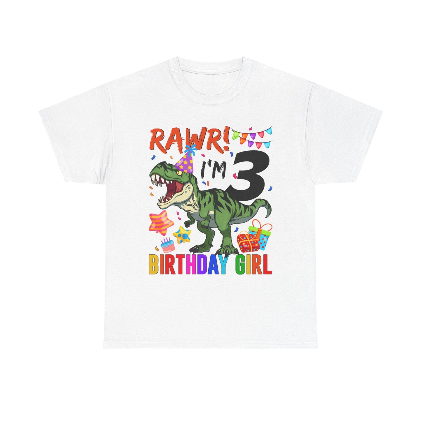 Dinosaur "RAWR! I’m 3" Birthday Girl T-Shirt