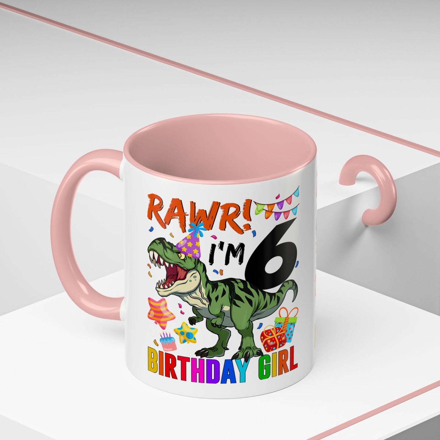 RAWR! I'm 6 Birthday Girl Mug — Dinosaur 6th Birthday Coffee Cup