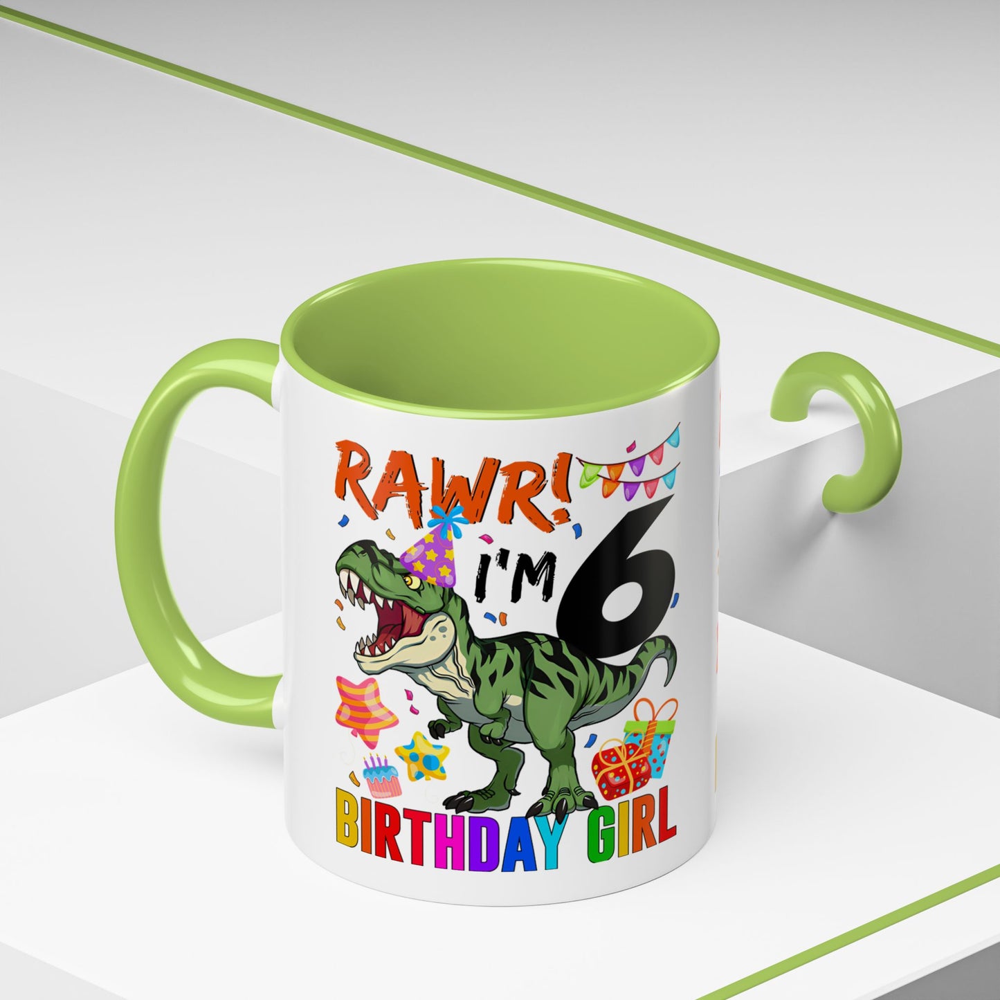 RAWR! I'm 6 Birthday Girl Mug — Dinosaur 6th Birthday Coffee Cup
