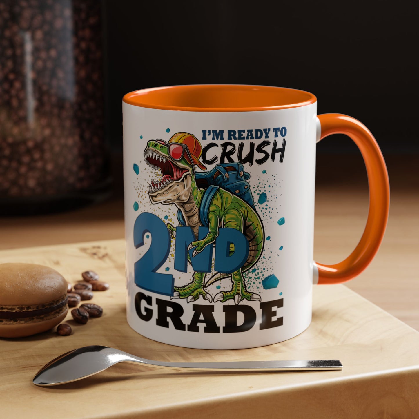 2nd Grade Dinosaur Coffee Mug – "I'm Ready to Crush 2nd Grade" Accent Mug