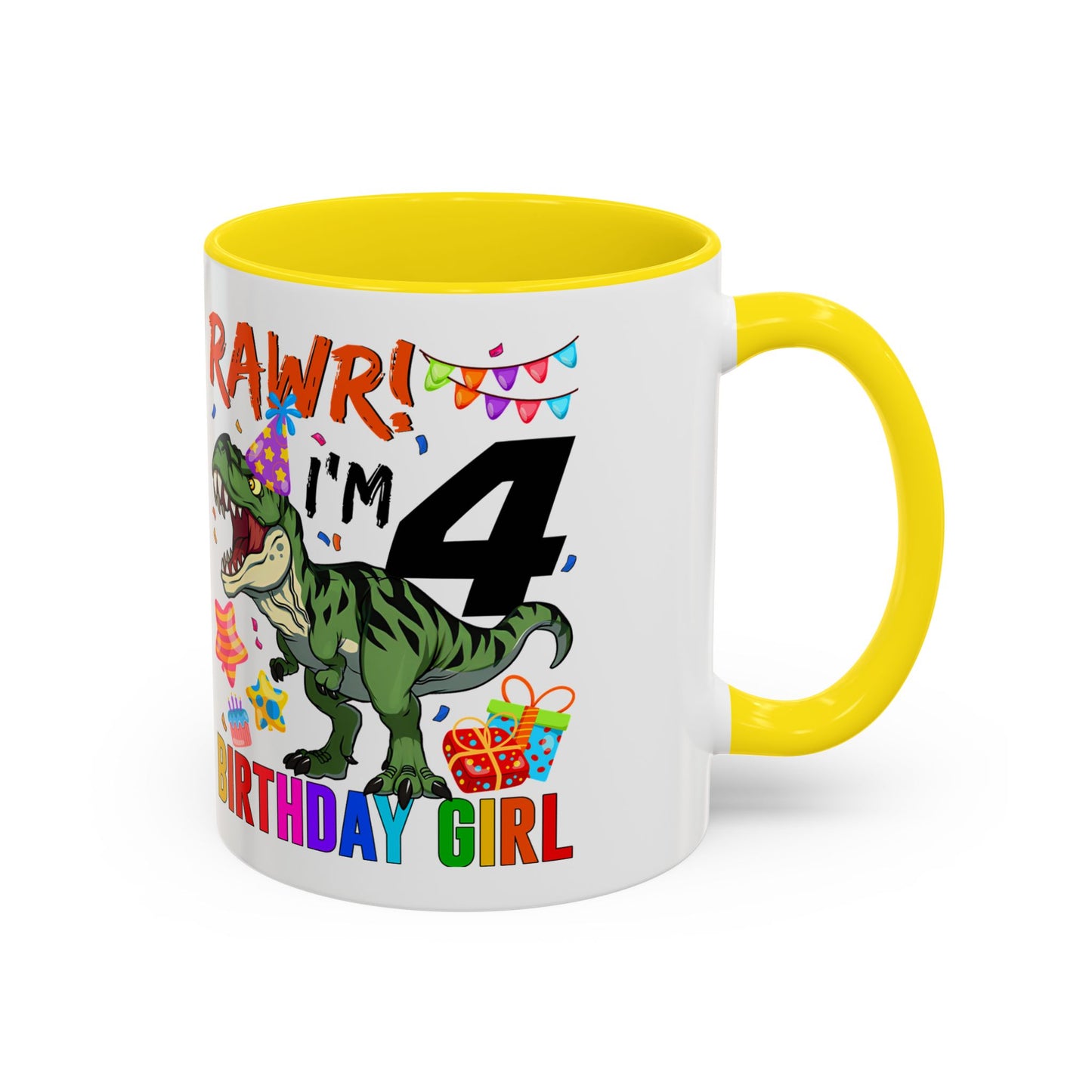 Birthday Mug — "RAWR! I'm 4" Dino Party Accent Coffee Mug