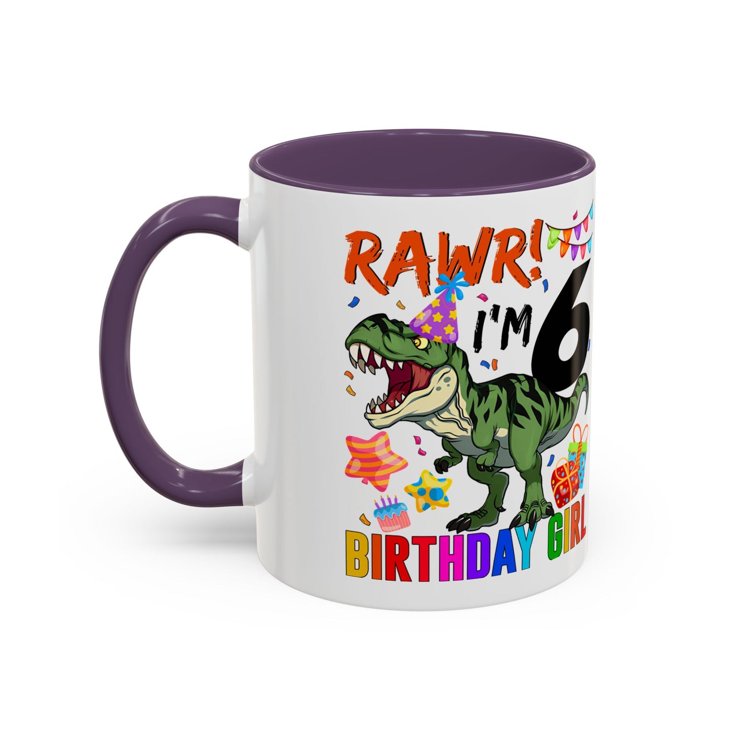 RAWR! I'm 6 Birthday Girl Mug — Dinosaur 6th Birthday Coffee Cup