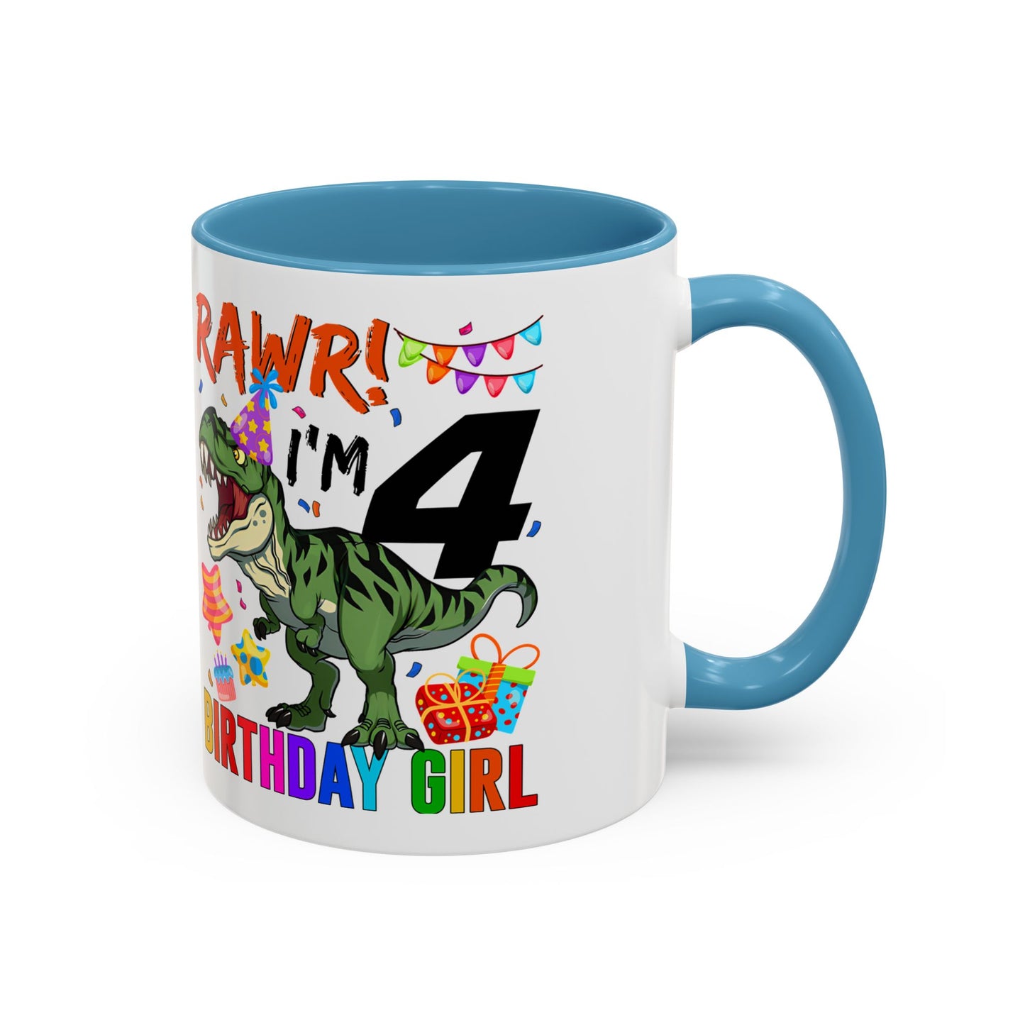 Birthday Mug — "RAWR! I'm 4" Dino Party Accent Coffee Mug