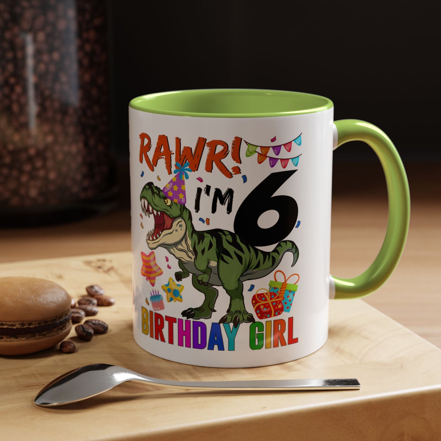 RAWR! I'm 6 Birthday Girl Mug — Dinosaur 6th Birthday Coffee Cup