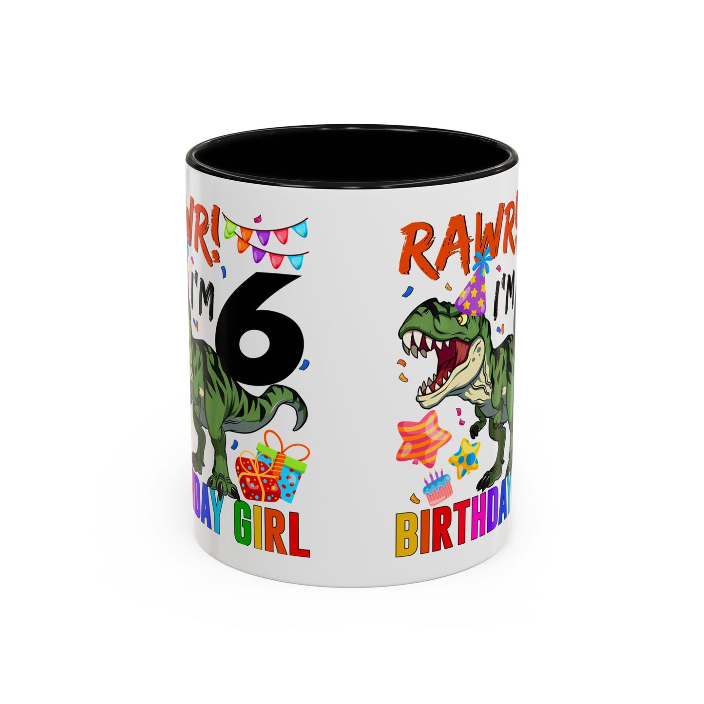 RAWR! I'm 6 Birthday Girl Mug — Dinosaur 6th Birthday Coffee Cup