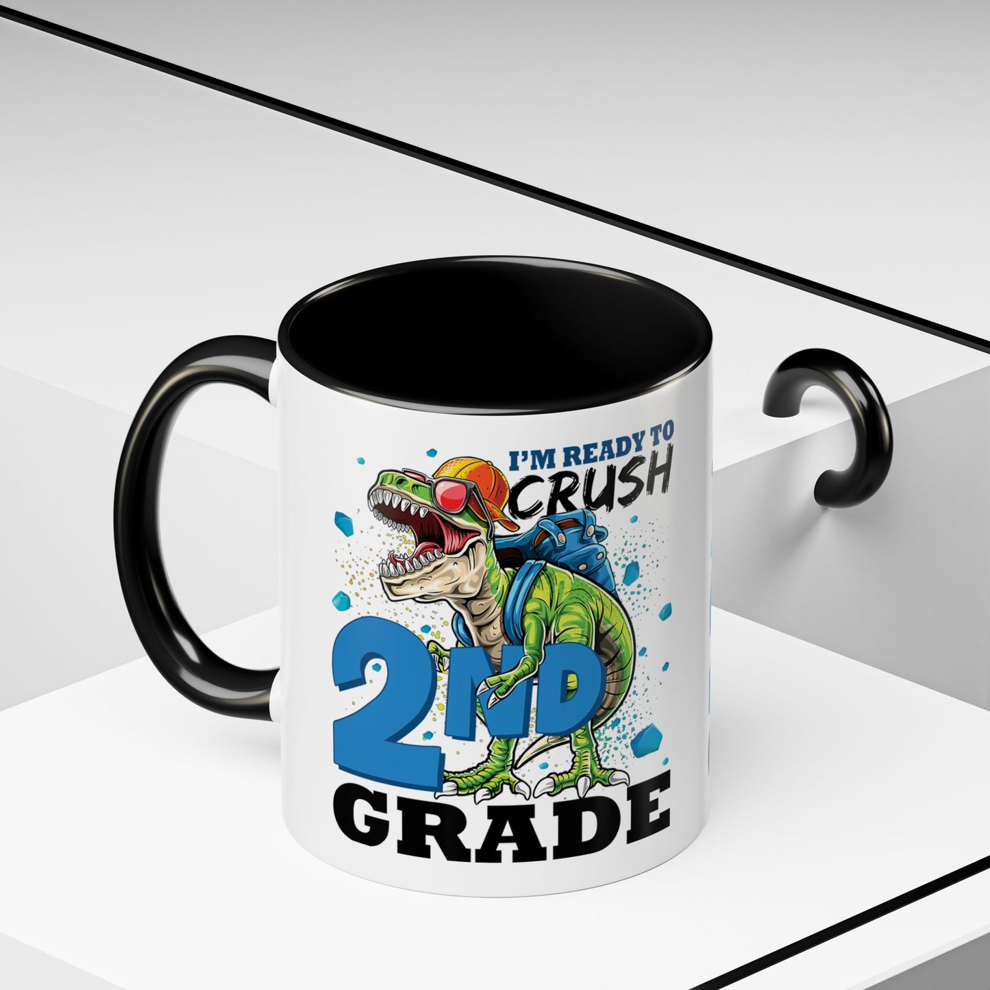 2nd Grade Dinosaur Coffee Mug – "I'm Ready to Crush 2nd Grade" Accent Mug