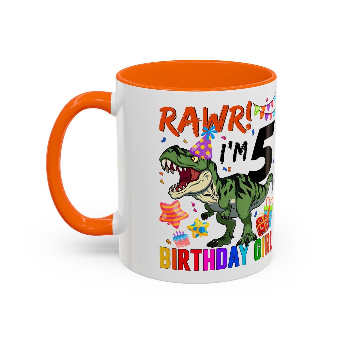 Birthday Dinosaur Coffee Mug — “RAWR! I’m 5” Colorful Kids Birthday Gift (11/15oz)