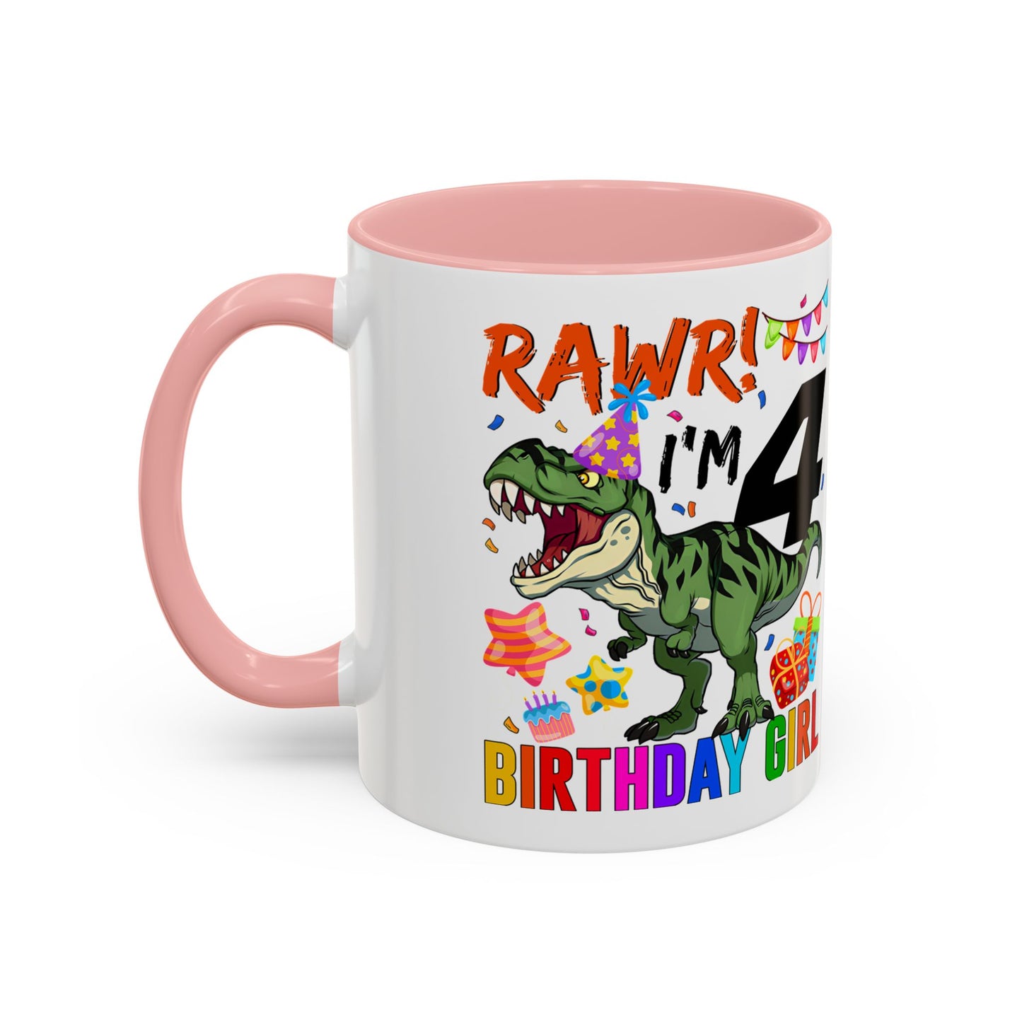 Birthday Mug — "RAWR! I'm 4" Dino Party Accent Coffee Mug