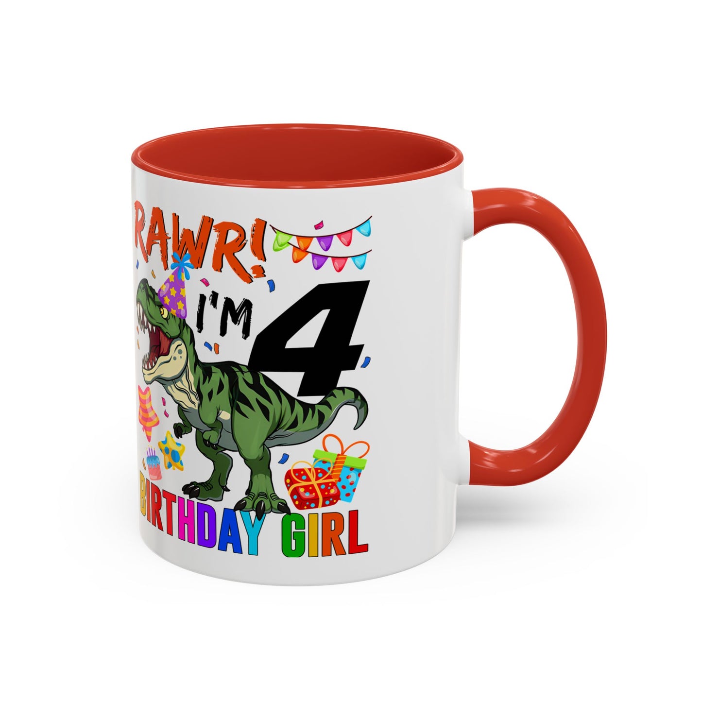 Birthday Mug — "RAWR! I'm 4" Dino Party Accent Coffee Mug