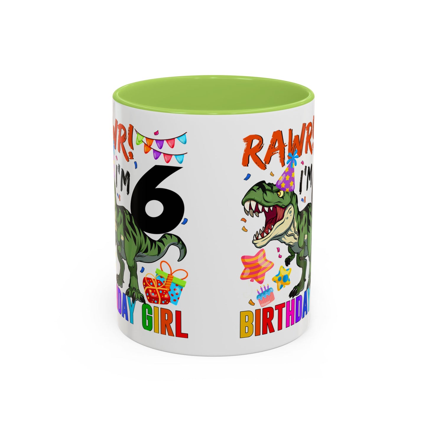 RAWR! I'm 6 Birthday Girl Mug — Dinosaur 6th Birthday Coffee Cup