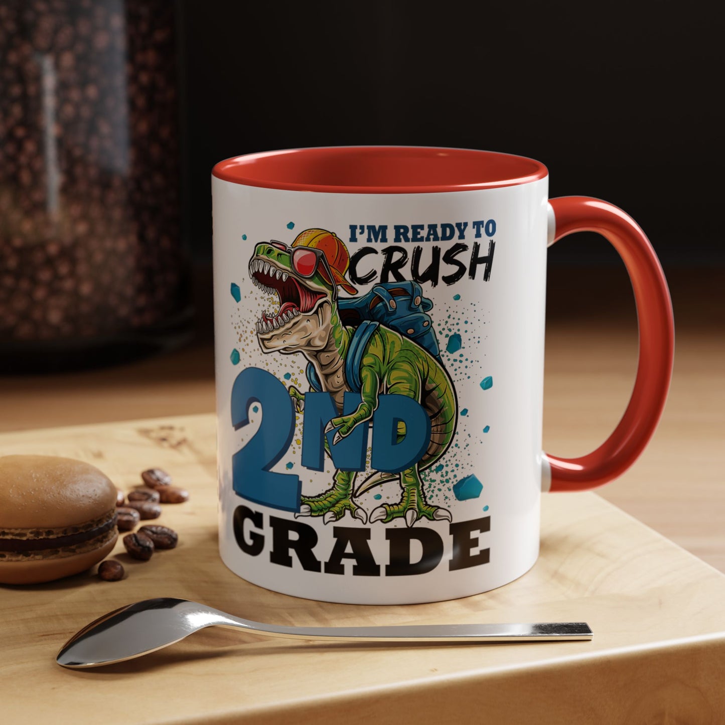 2nd Grade Dinosaur Coffee Mug – "I'm Ready to Crush 2nd Grade" Accent Mug